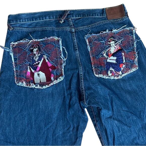 Red Monkey Co. jeans (RMC) men's EMBROIDERED denim jeans size 40 button fly - Picture 1 of 15